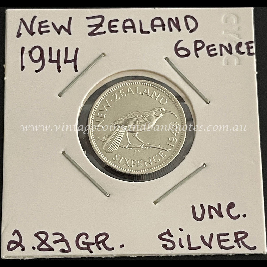 1944 New Zealand Sixpence King George VI UNC