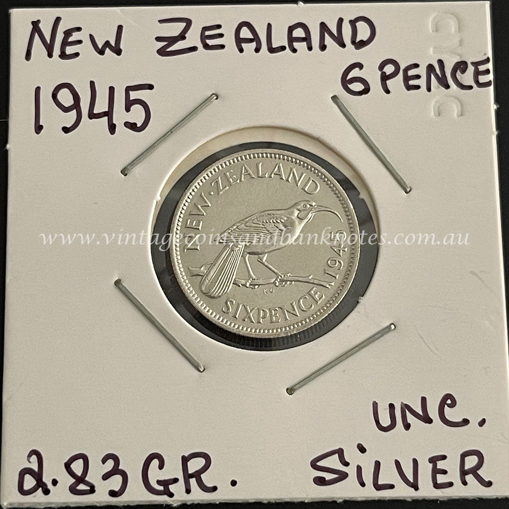 1945 New Zealand Sixpence King George VI UNC