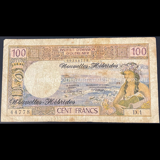 French Pacific Territories - New Hebrides ND (1970) 100 Francs VG