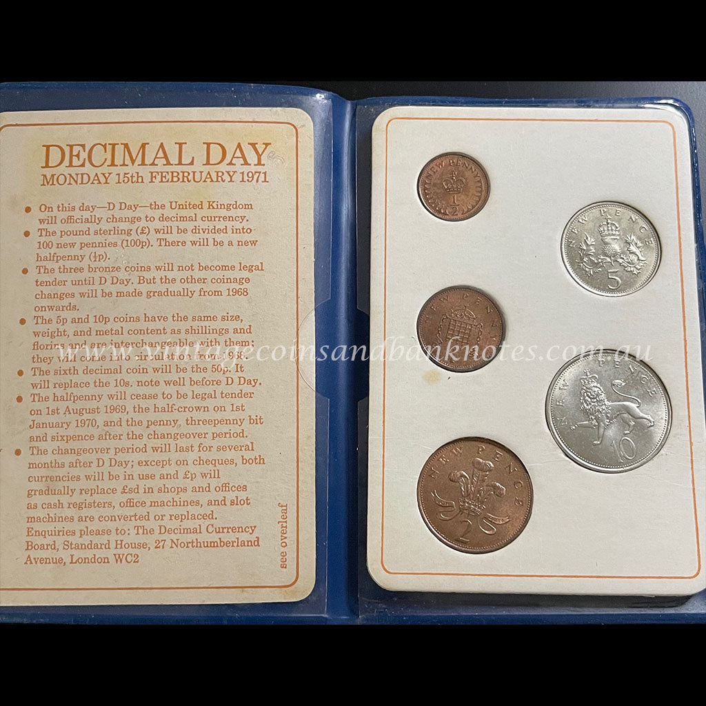 1971 Great Britain 5 Coin Mint Set - Britain's First Decimal Coins