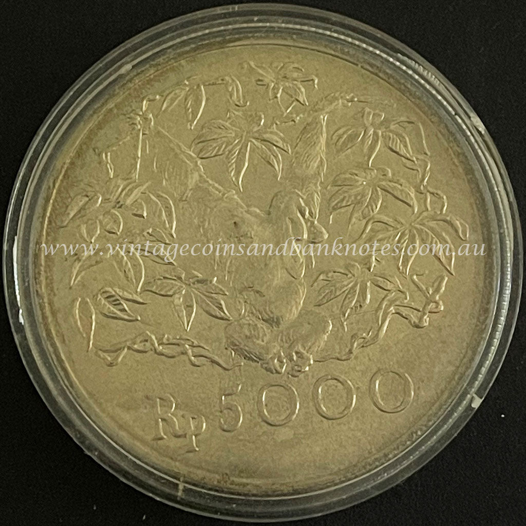 1974 Indonesia 5000 Rupiah Silver Mint Coin - Orangutan Conservation Series