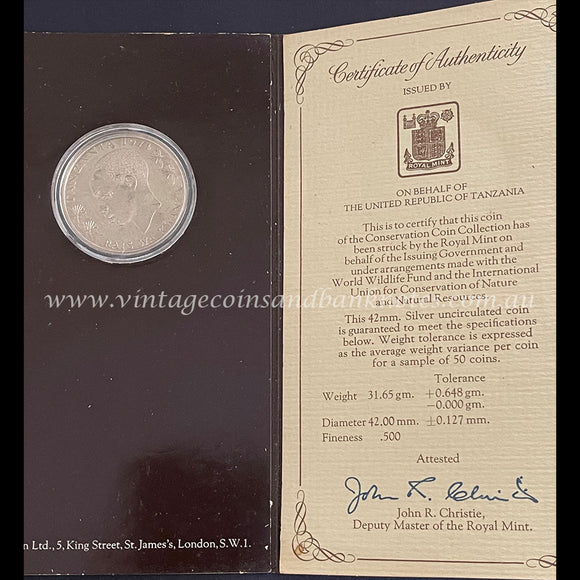 1974 Tanzania 50 Shilingi Silver Mint Coin - Rhinoceros Conservation Series