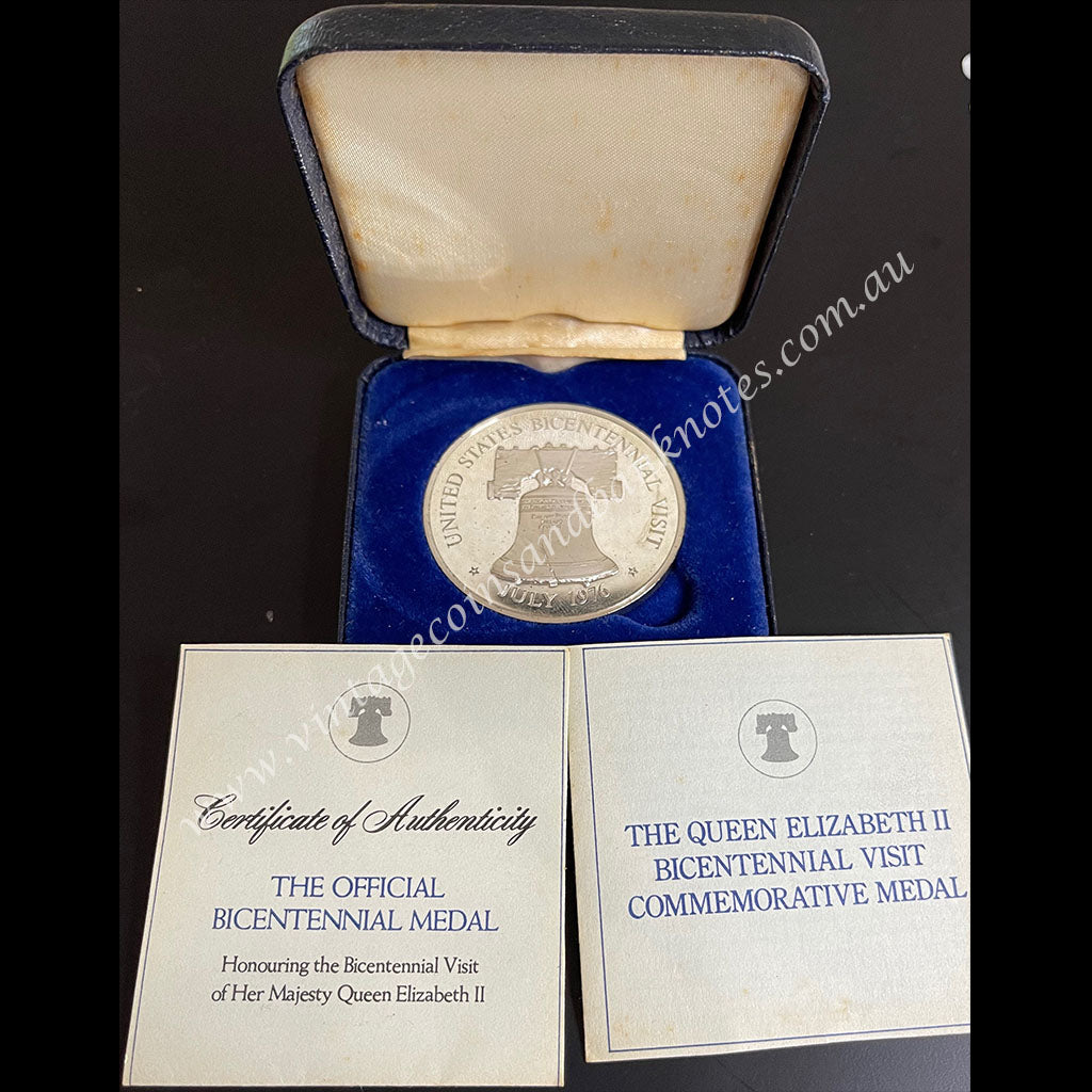 1976 USA Sterling Silver Bicentennial Visit Commemorative Medal - Queen Elizabeth II