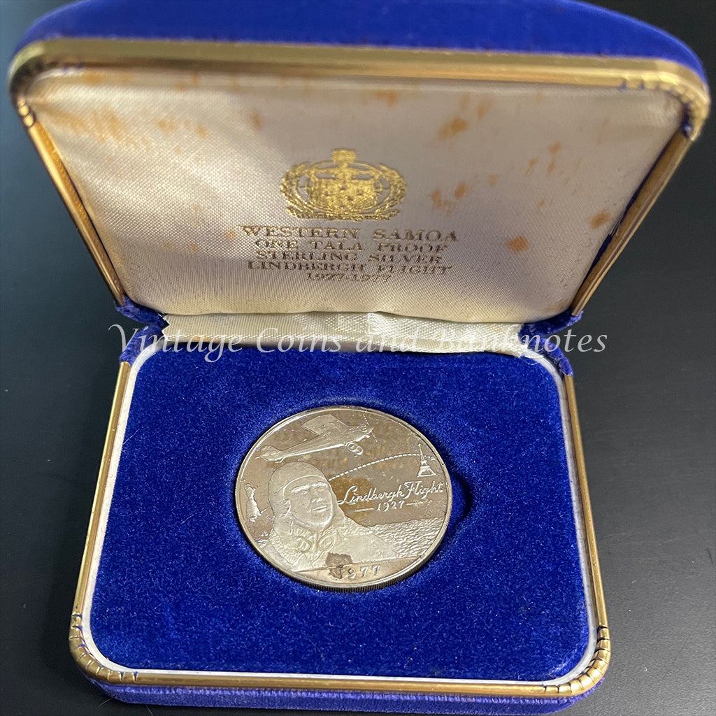1927 - 1977 Western Samoa 1 Tala Proof Sterling Silver Coin - Lindbergh Flight