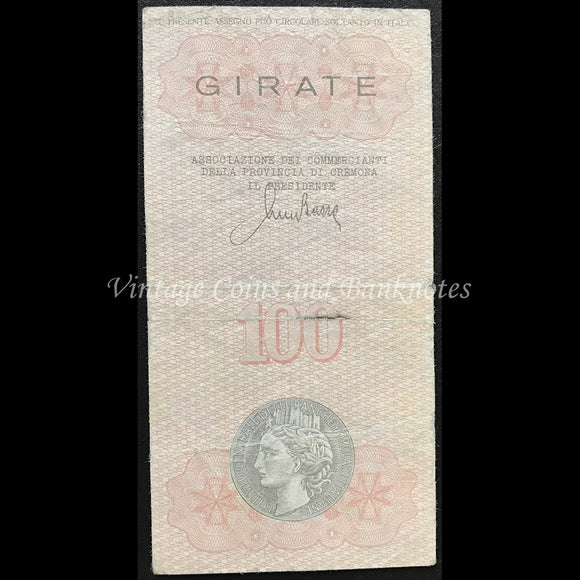 Italy 1977 100 Lire VF - Banca Popolare Di Cremona