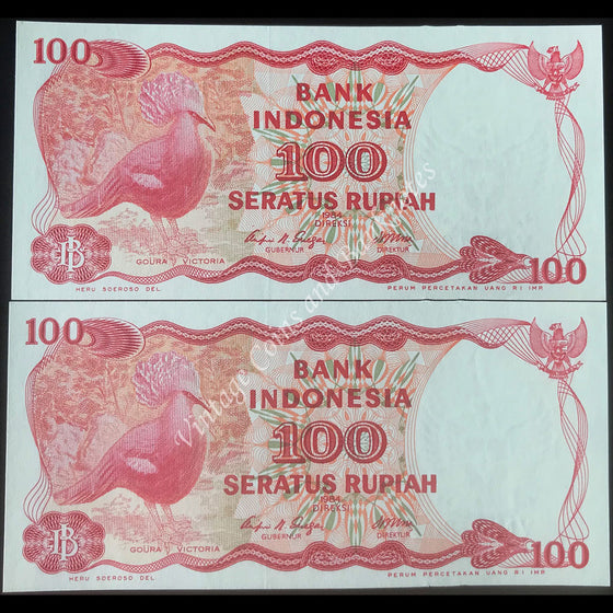 Indonesia 1984 100 Rupiah Consecutive Pair UNC