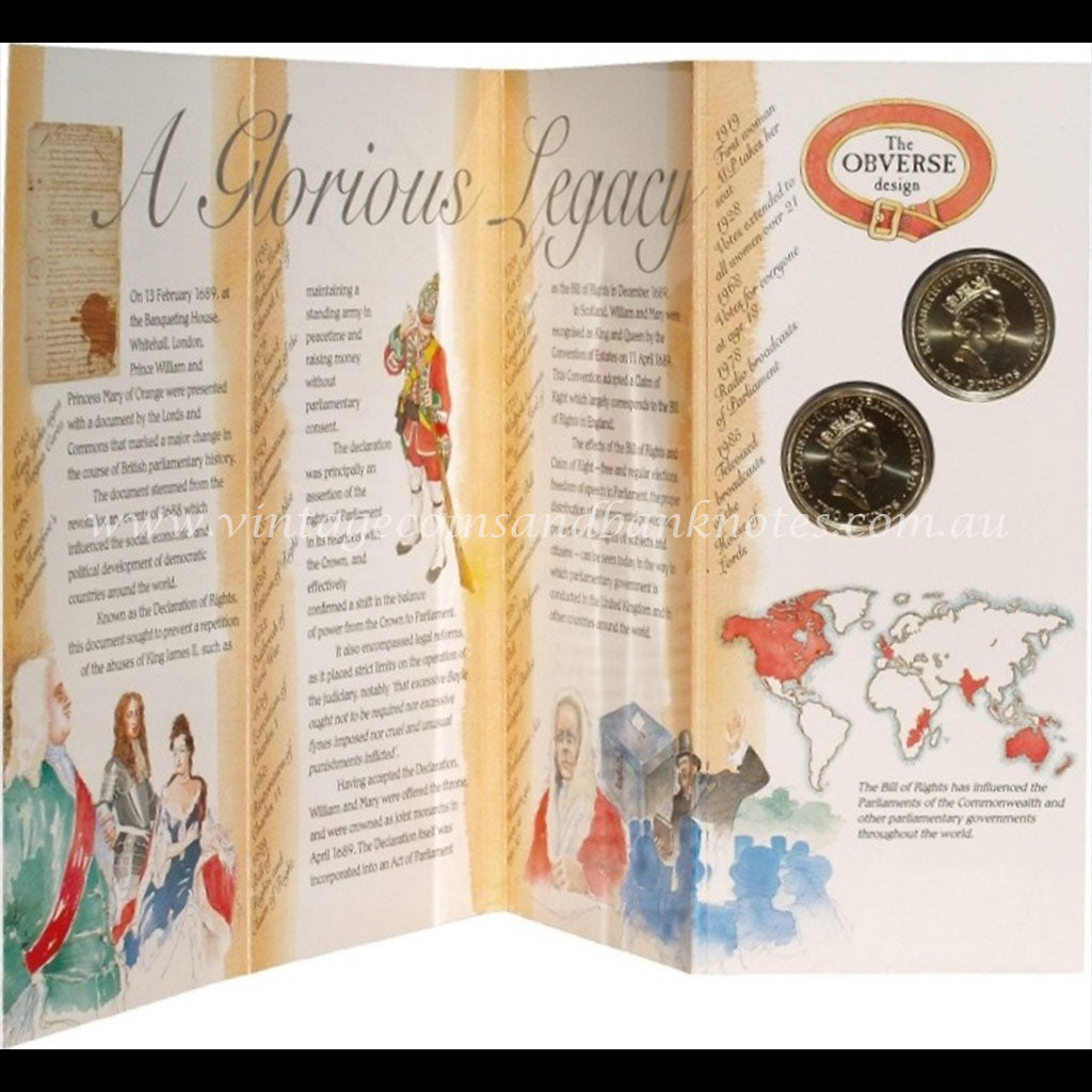 1989 United Kingdom 2 Pounds Uncirculated Coin Set - Celebrate Tercentenary