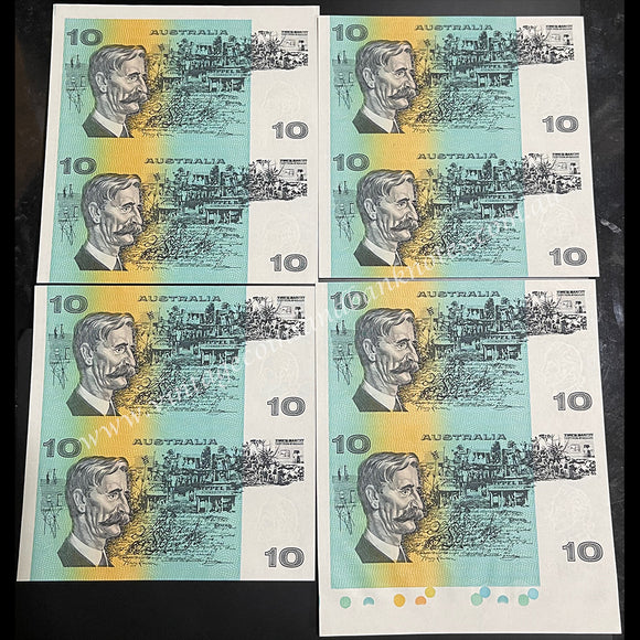 1991 Fraser Cole $10 2x4 Block of Uncut Matching Prefix and Serial UNC