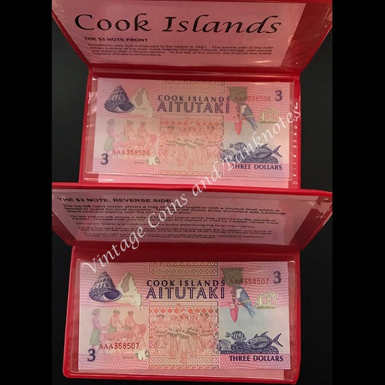 Cook Islands ND(1992) $3 Consecutive Pair UNC