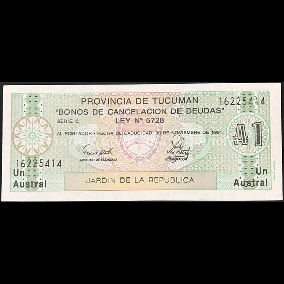 Argentina ND 1 Austral Debt Cancellation Bond Province of Tucuman UNC